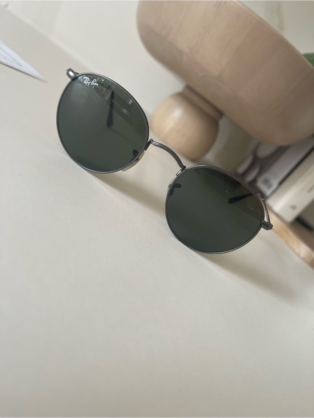 Ray-Ban Round Metal Sunglasses in Black Frame with Dark Green Lenses